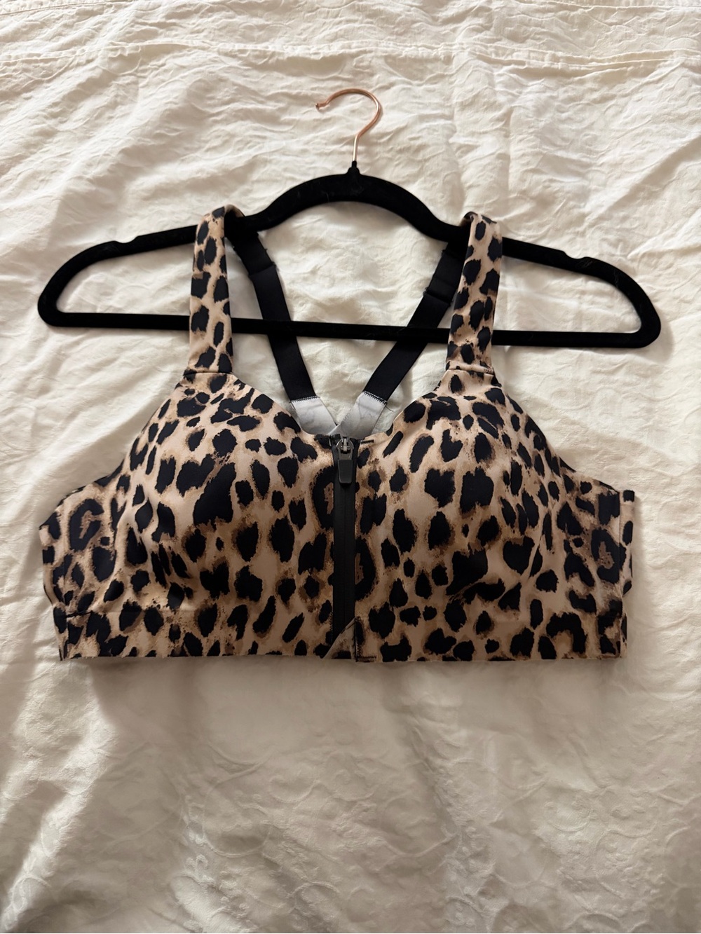 Victoria's Secret Leopard-Print Front-Zip Sports Bra - Beige & Black